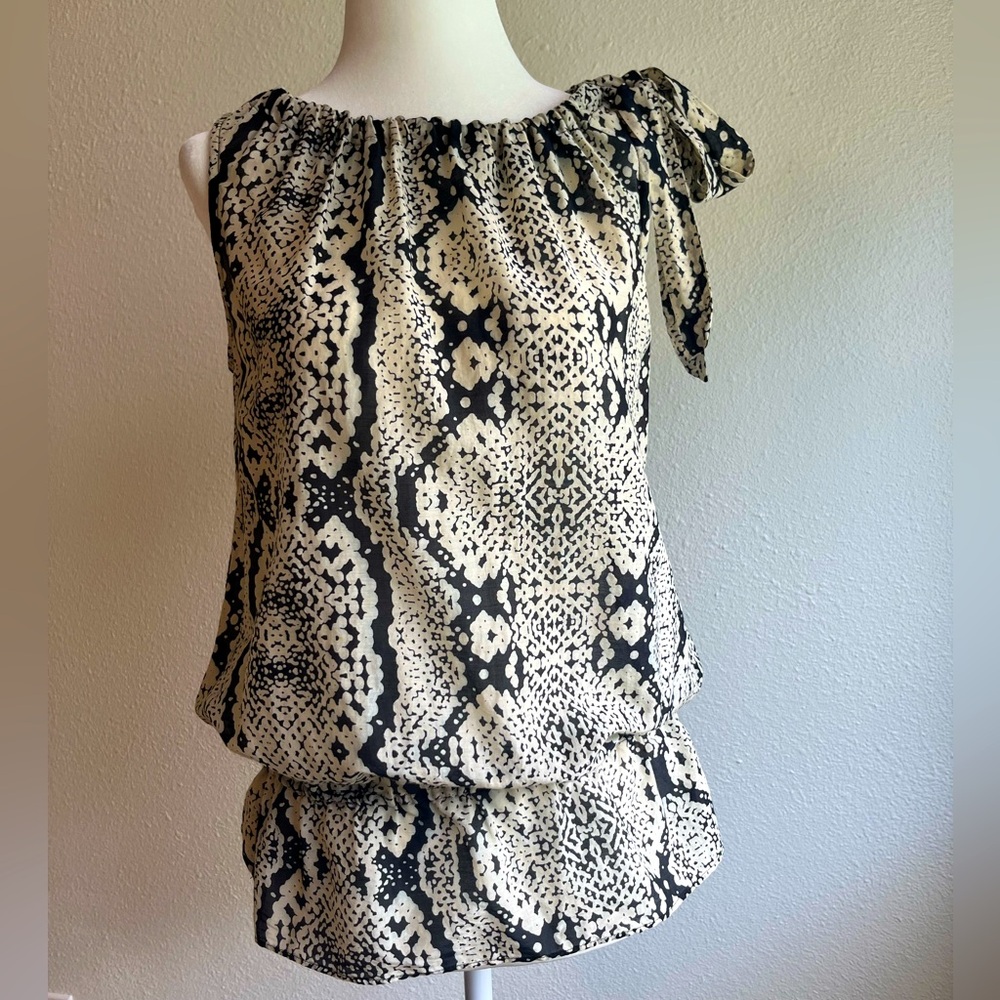 LOFT Black and Cream Snakeskin Patterned Blouse